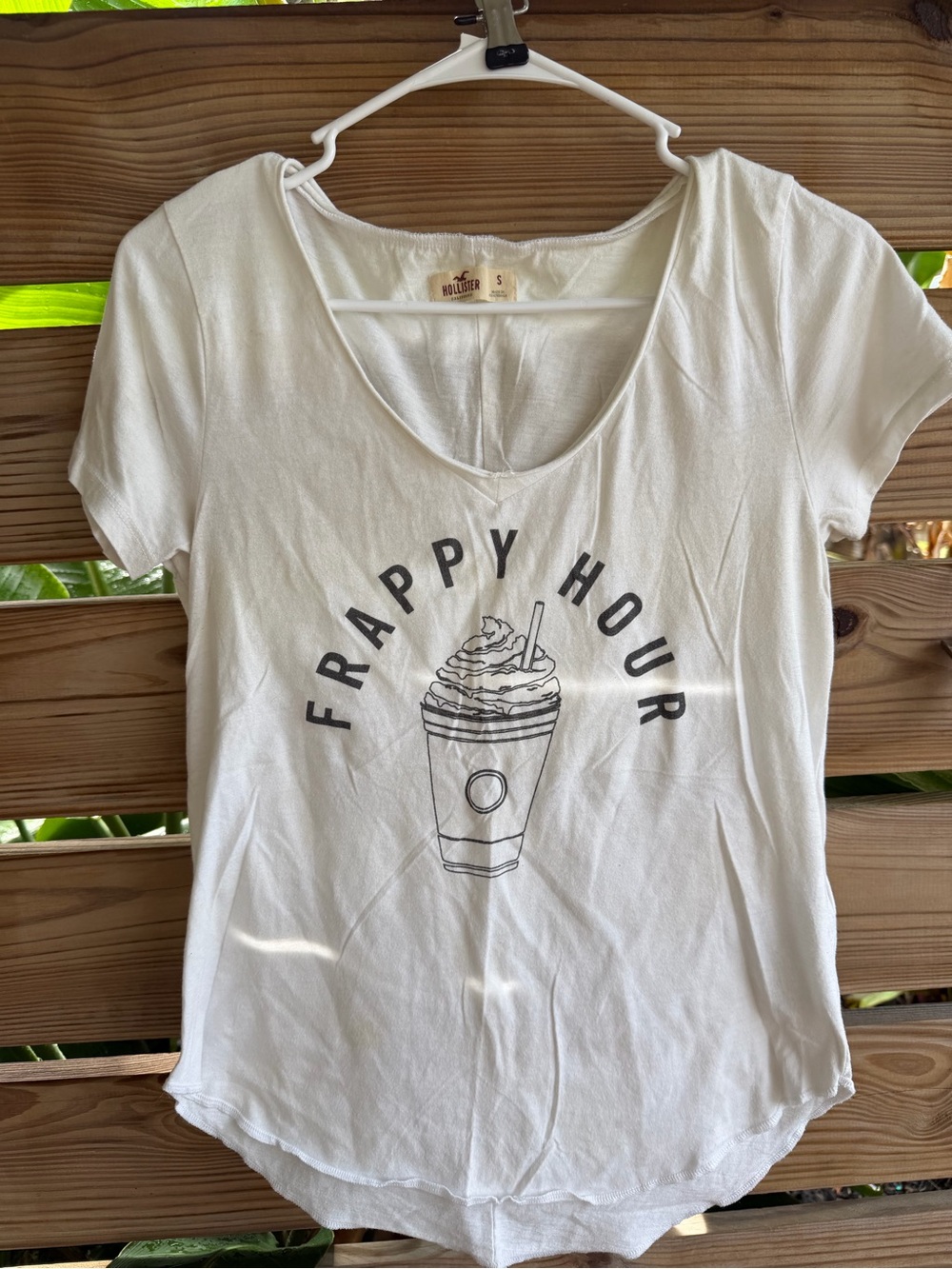 Hollister White 'Frappy Hour' Scoop Neck Graphic Tee